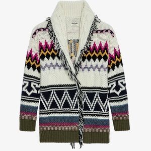 Zadig & Voltaire Ella Wo Intarsia Cashmere Knit Sweater Coat, size XS/S